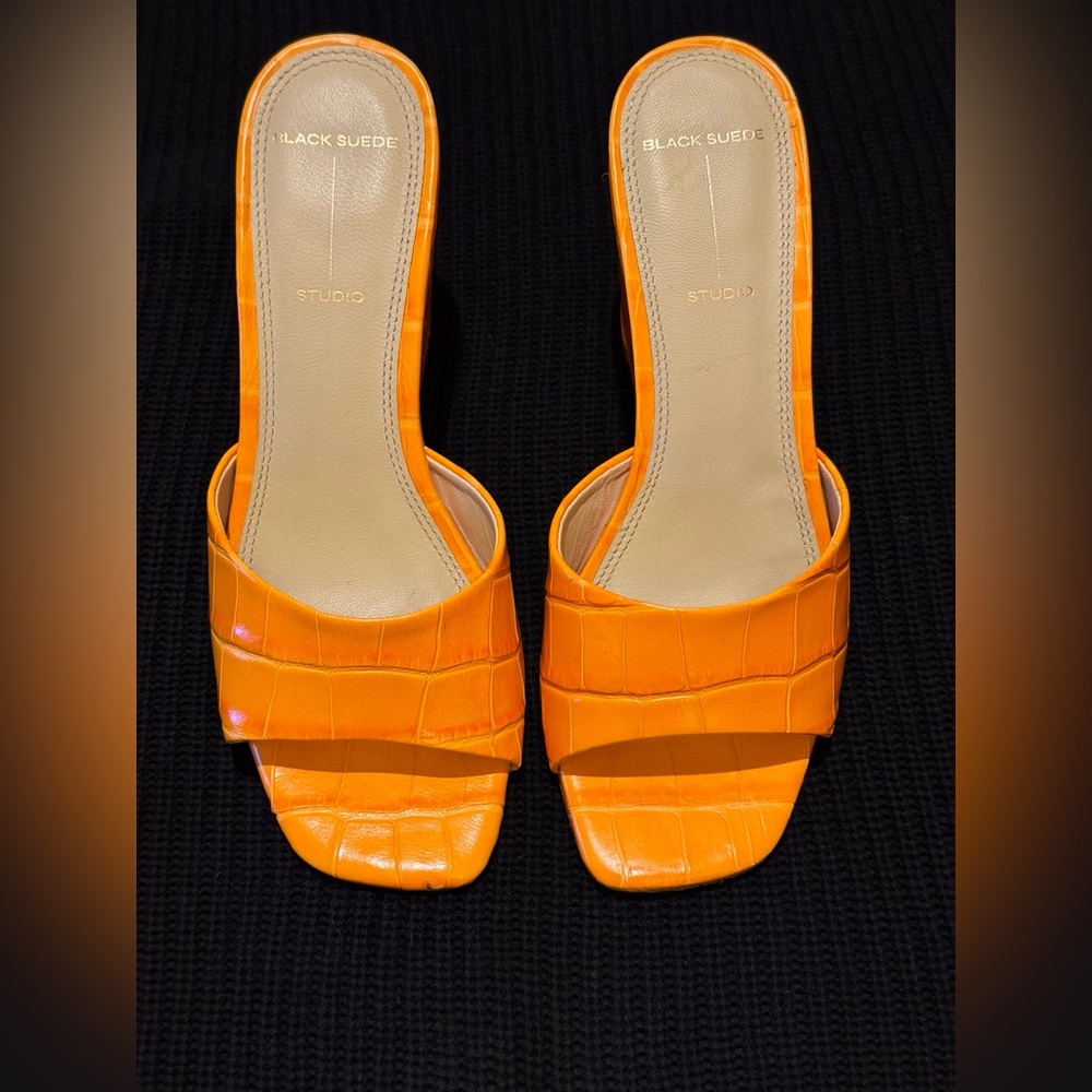 BLACK SUEDE STUDIO Paloma Leather Wedge Heel Sandals Size 35.5 / 5.5
